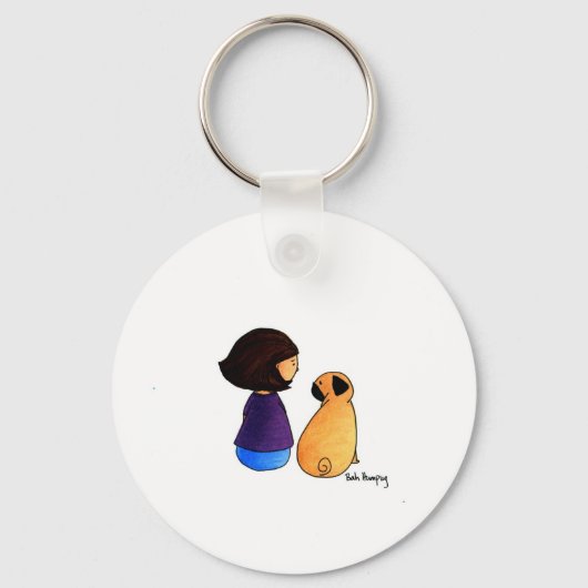 Porte-clés Une fille et son Carlin (brune) (Recto)