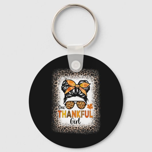 Porte-clés Une Fille Merci Thanksgiving Messy Bun Leopard B (Recto)