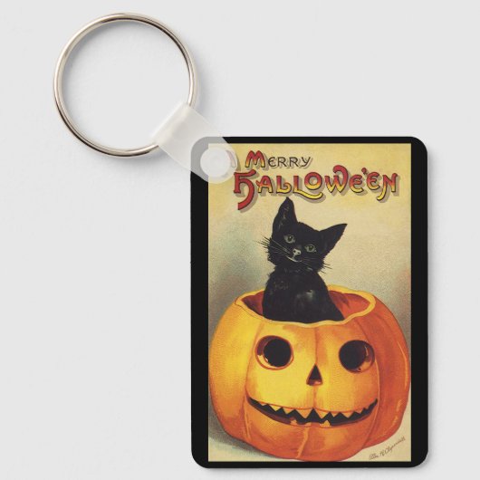 Porte-clés Une joyeuse Halloween par Ellen Clapsaddle, Chat V (Recto)