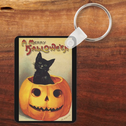 Porte-clés Une joyeuse Halloween par Ellen Clapsaddle, Chat V (Verso)