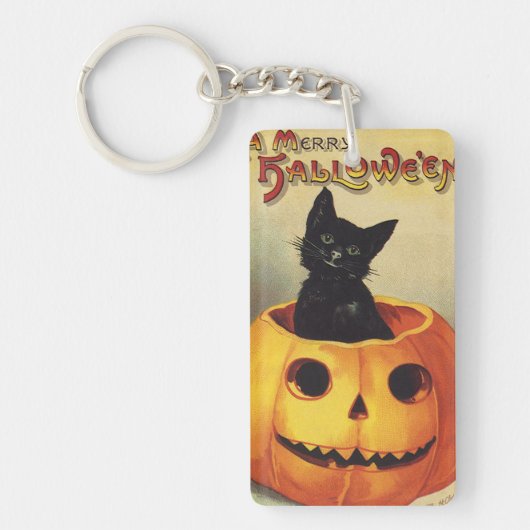 Porte-clés Une joyeuse Halloween par Ellen Clapsaddle, Chat V (Devant)
