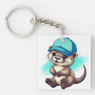 Porte-clés Une loutre de dessin animé mignonne portant une ca