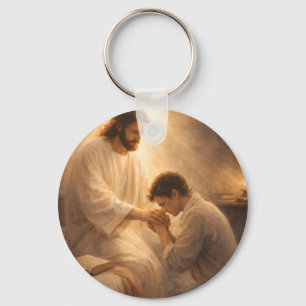 Porte-clés Une prière à genoux avec Jésus