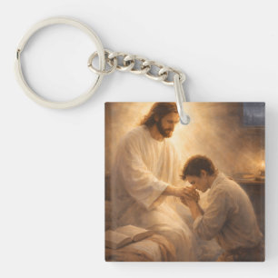 Porte-clés Une prière à genoux avec Jésus