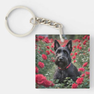Porte-clés "Une rose rouge pour le Terrier écossais noir"
