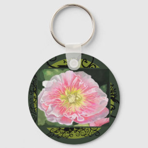 Porte-clés Une rose tendre et une rose trémière crème_0165