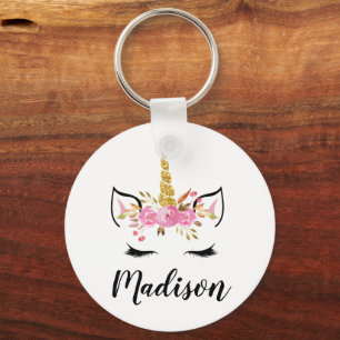 Porte-clés Unicorn Face With Eyelashes Personalized Name