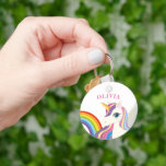 Porte-clés Unicorn nom personnalisé girly<br><div class="desc">Porte - clé avec une mignonne licorne. Personnalisez-le avec votre nom et profitez ! Il peut être utilisé comme étiquette de nom de sac à dos.</div>