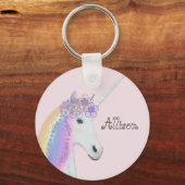 Porte-clés Unicorn Rainbow Pink Personnalisé (Recto)