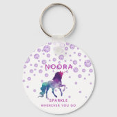 Porte-clés Unicorn rose violet diamants blanc brillant nom (Verso)