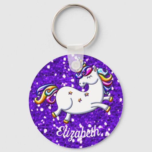 Porte-clés Unicorne à Parties scintillant violette (Recto)