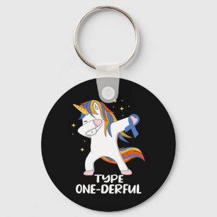 Porte-clés Unicorne avec ruban bleu Type 1 Diabète T1D Type