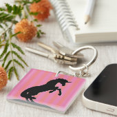 Porte-clés Unicorne d'élevage noir (rayé rose) (Devant Droit)