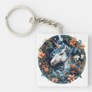 Porte-clés Unicorne et fleurs design imaginaire