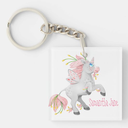 Porte-clés Unicorne Fleur Rose (Devant)
