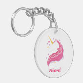 Porte-clés Unicorne magique rose personnalisée (Devant gauche)