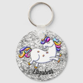 Porte-clés Unicorne Parties scintillant argent (Recto)