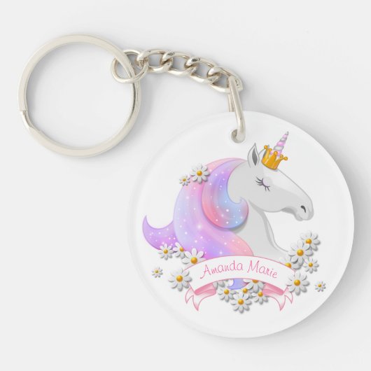Porte-clés Unicorne rose customisée (Devant)