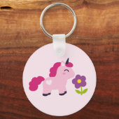 Porte-clés Unicorne rose mignonne avec une fleur (Recto)