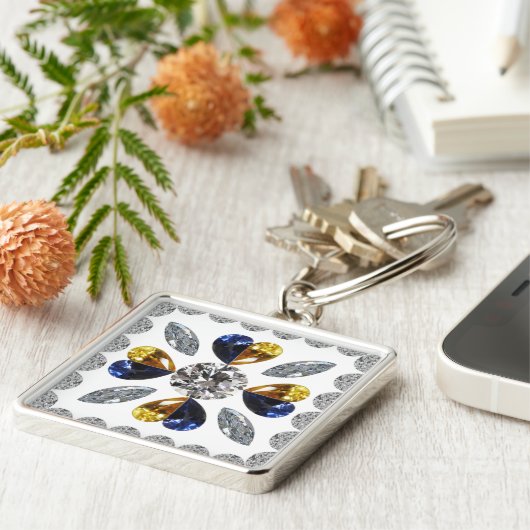 Porte-clés Unique Diamond Art, Bleu Jaune dans Heart Keychain (Côté)