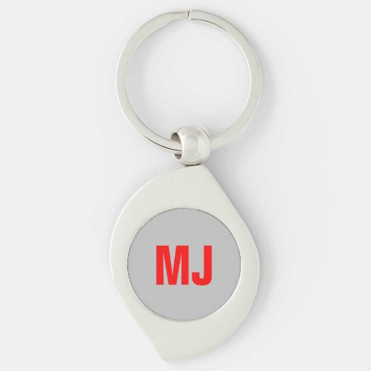 Porte-clés Unique en tendance gris rouge gras monogramme nom (Devant)