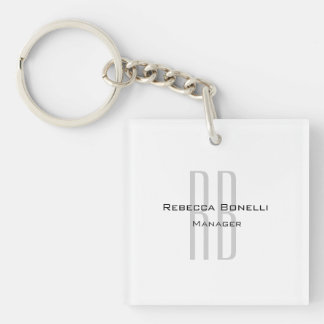 Porte-clés Unique Monogramme gris blanc moderne