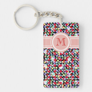 Porte-clés unique polka dots girly monogram