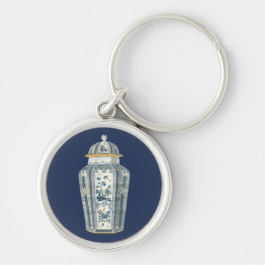Porte-clés Urne asiatique décorative en bleu et blanc (Devant)