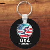 Porte-clés US Team 2026 États-Unis American Flag Skiing U (Recto)