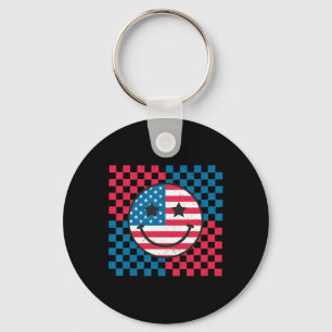 Porte-clés Usa Checkerboard 4 juillet Happy Face American