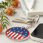 Porte-clés USA - Drapeau américain et étoiles en cercle (Devant droit)