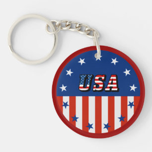 Porte-clés USA - Drapeau américain et étoiles en cercle