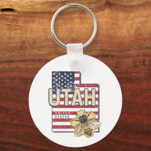 Porte-clés Utah Abeille États-Unis Carte Rétro Vintage USA
