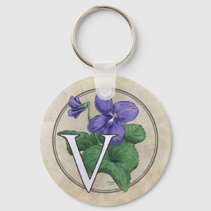 Porte-clés V pour le monogramme de fleur de violettes