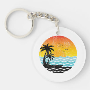 Porte-clés Vacances d'été Palmiers Rétro Coucher de soleil Tr