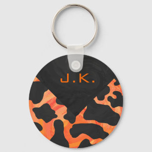 Porte-clés Vache à monogramme noir et orange imprimé