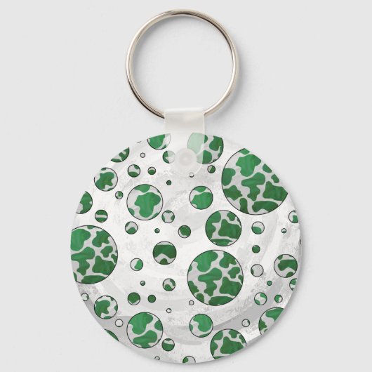 Porte-clés Vache à pois Imprimé vert et blanc (Recto)