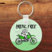 Porte-clés Vache à vélo moto verte (Recto)