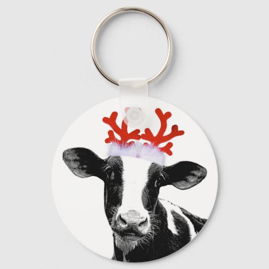 Porte-clés Vache avec Antlers de rennes (Recto)