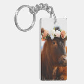 Porte-clés vache avec couronne de fleurs (2 côtés) (Devant gauche)