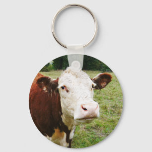 Porte-clés Vache de boucherie faite face blanche