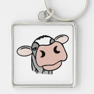 Porte-clés vache de dessin animé noir blanc rose baiser gris