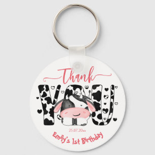 Porte-clés Vache de fête vache rose merci pour