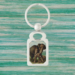 Porte-clés Vache d'éléphant vintage avec son bébé