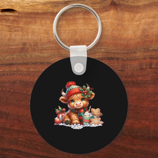 Porte-clés Vache des Highlands de Noël Chèvre mignonne Chapea (Recto)