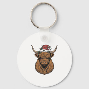Porte-clés Vache des Highlands de Noël Gravure Vintage Chapea