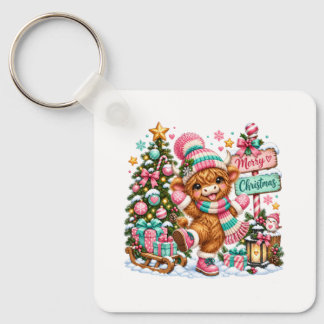 Porte-clés Vache des Highlands Joyeux Noël