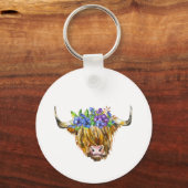 Porte-clés Vache écossaise avec fleurs Aquarelle (Recto)