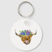 Porte-clés Vache écossaise avec fleurs Aquarelle (Verso)