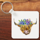 Porte-clés Vache écossaise avec fleurs Aquarelle (Recto)
